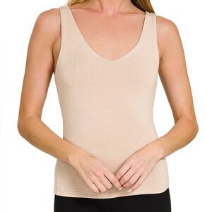 Double-Layered V-Neck Tank Top in Ash Mocha